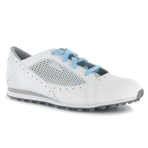 Adidas Driver ClimaCool White Women's Golf Shoes with Light Blue Laces